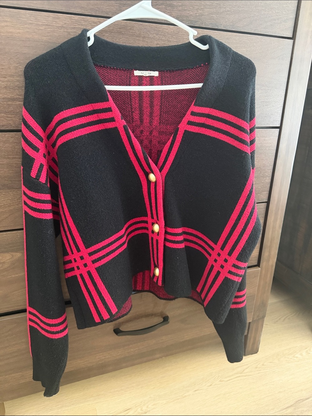 Tularosa Black & Red Plaid V-Neck Button Cardigan